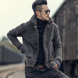 Autumn and Winter Men's Plush, Stand Collar Coat, Male Fleece Fur Jacket