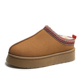 Baotou Plush Half Slippers Home Snow Boots, Women's Fleece Warm Thick Bottom Cotton Shoes Ankle Flats