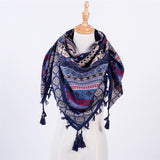 Ethnic Style Jacquard Square Scarf with Fringe