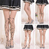 Velvet Cartoon Tattoo Print Stockings – Fashion Sheer Pattern Tights