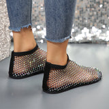 New Hollow Flat Sandals with Rhinestone Design, Summer Fashion Round Toe Shoes for Women