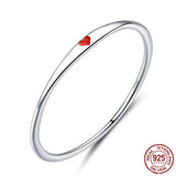 925 Sterling Silver Round Circle Pure Finger Ring, Simple Heart Engraved Jewelry