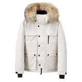 Men's Hooded Down Jacket, Thick Warm Coat with Fur Collar