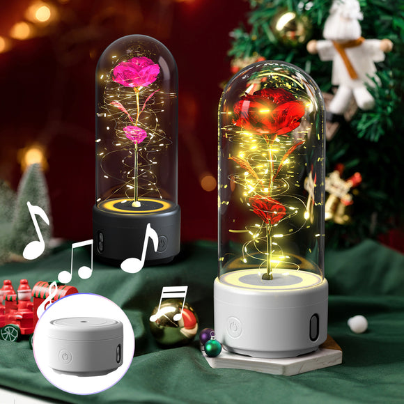 Creative 2-in-1 Rose Flowers LED Light, Bluetooth-compatible Speaker Valentine's Day Gift, Rose Luminous Night Light, Ornament in Glass Cover