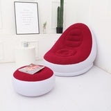 Flocking Inflatable Lazy Sofa Bed with Footstool, Outdoor Foldable Portable Recliner