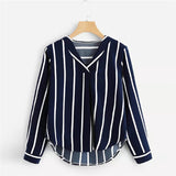 Striped Women's V-neck Long Sleeve Shirt