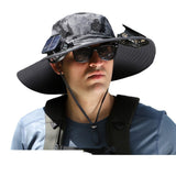 Solar Powered Wide Brim Sun Hat with Cooling Fan – USB Rechargeable Outdoor Fishing & Hiking Cap