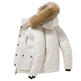 Men's Hooded Down Jacket, Thick Warm Coat with Fur Collar