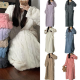 Winter Coral Fleece Sleepwear, Women's Nightgown Long Night Dress Pajamas with Pockets, Thickened Jacquard Dress Warm Home Clothes