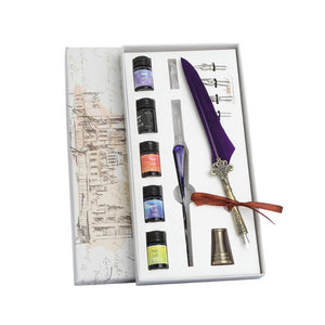 Glass Dipping Pen, Color Ink Feather Calligraphy Quill Set