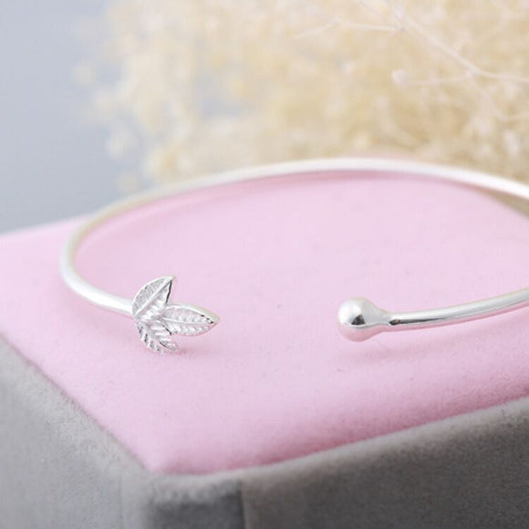 Japanese and Korean Simple 925 Silver Leaf Bracelet