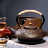 Cast Iron Peony Boiling Teapot, Pig Iron Teapot, Uncoated Tea Set