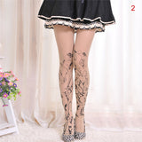 Velvet Cartoon Tattoo Print Stockings – Fashion Sheer Pattern Tights