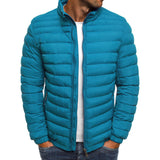 Men's Zippered Solid Color Long Sleeves Pockets Jacket, Coldproof Autumn Thicken Cotton Padded Overcoat