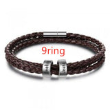 Men's Braided Genuine Leather Bracelet, Stainless Steel Beads, Charm Band for Boys