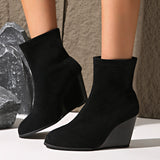 Fashion Thick-soled Boots, Winter Suede Height-increasing Warm Solid Ankle Wedges