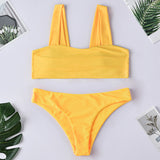 Solid Color Shoulder Split Swimsuit for Women