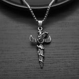 Retro Fashion European and American Style Diecast Snake Winding Wings Cross, Titanium Steel Necklace Heart-shaped Diamond Pendant