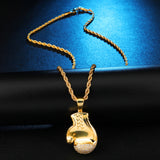 Zircon Faux Gold Boxing Gloves, Pendant Necklace