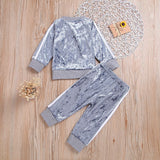Breathable Clothes Set, Cute Fashion O-neck Long Sleeve Gold Velvet Sweatshirt Trousers, Baby Girls Tracksuit Sets