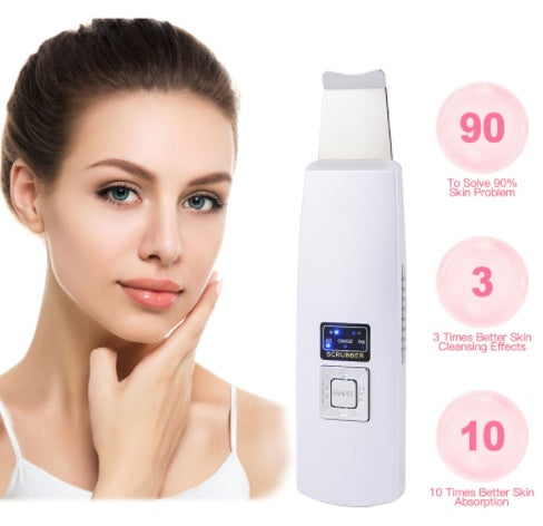 Ultrasonic Skin Scrubber Face Cleanser, Blackhead Acne Removal Facial Spa Vibration Massager, Ultrasound Peeling Clean Machine