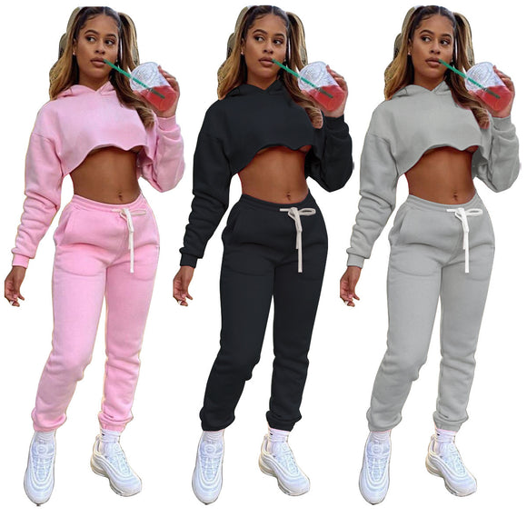 Autumn and Winter European and American Style, Women’s Solid Color Sweater + Pants, Two-piece Set