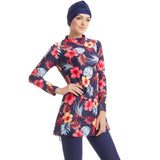 Muslim Burkini Swimwear, Women's Modest Patchwork Hijab Long Sleeves Sports Swimsuit, Islamic Muslimah Burqinis Wear Bathing Suit