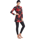 Muslim Burkini Swimwear, Women's Modest Patchwork Hijab Long Sleeves Sports Swimsuit, Islamic Muslimah Burqinis Wear Bathing Suit