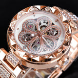 Forsining Mechanical Automatic Ladies' Watches, Top Brand Luxury Rhinestone Female Stainless Steel Clock