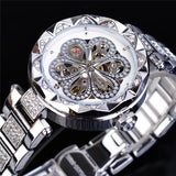 Forsining Mechanical Automatic Ladies' Watches, Top Brand Luxury Rhinestone Female Stainless Steel Clock