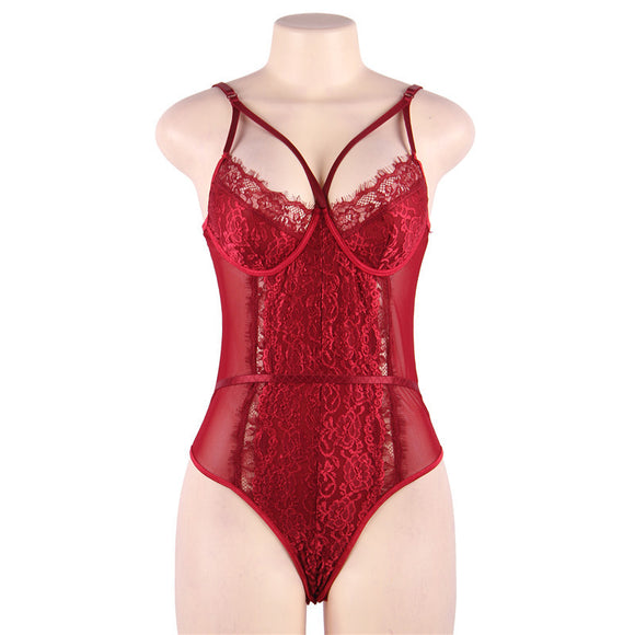 Sexy Lace Strap Crotch Snap, Polyester Bodysuit