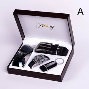 Men's Gift High-end Watch, Fashion Sunglasses Keychain 4 Piece Set