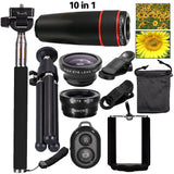 10-in-1 Phone Camera Lens Kit with Accessories, Travel Telescope, Zoom, and Monopod