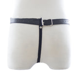 Black Leather, Rivet Line Chain Panties, Women's Chastity Device