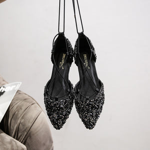 Fashion Cross Strap, Rhinestone Single Shoes