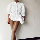 French White Court-style Lapel Style Blouse for Women