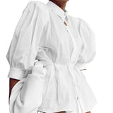 French White Court-style Lapel Style Blouse for Women