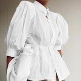 French White Court-style Lapel Style Blouse for Women
