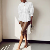 French White Court-style Lapel Style Blouse for Women
