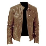 Men's PU Leather Zip-up Jacket with Stand Collar