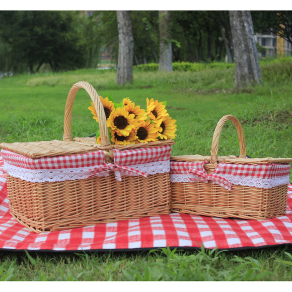 Outdoor Picnic Basket, Wicker Hand Basket with Cover
