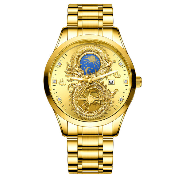 Men's Waterproof Sun Moon Star Watch with Calendar