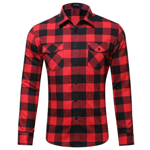 European and American Cotton Fleece Plaid Shirt