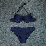 Solid Color Hardcore Backless Sexy Bikini Swimsuit for Women