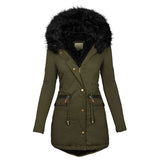 Women’s Plush Hooded Parka – Winter Warm Thick Zip-up Jacket, Casual Mid-length Coat with Buckle & Pockets