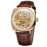 Forsining Black Genuine Leather Fashion Royal Luxury Gold Clock, Skeleton Men's Automatic Mechanical Watches