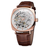 Forsining Black Genuine Leather Fashion Royal Luxury Gold Clock, Skeleton Men's Automatic Mechanical Watches