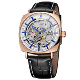 Forsining Black Genuine Leather Fashion Royal Luxury Gold Clock, Skeleton Men's Automatic Mechanical Watches