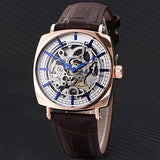 Forsining Black Genuine Leather Fashion Royal Luxury Gold Clock, Skeleton Men's Automatic Mechanical Watches