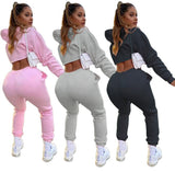 Fall Winter Short Sweater + Drawstring Sweatpants, Pure Color Plus Suit